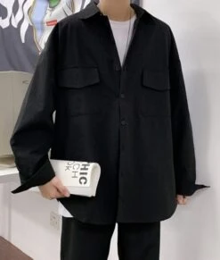 Black Shirt With Front Pockets | Mingyu - Seventeen -Diva s Closet Mingyu Seventeen Black Shirt With Front Pockets 12 600x707 1