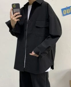 Black Shirt With Front Pockets | Mingyu - Seventeen -Diva s Closet Mingyu Seventeen Black Shirt With Front Pockets 16 600x735 1