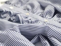 Blue Ruffled Placket Striped Shirt | Minho - SHINee -Diva s Closet Minho SHINee Blue Ruffled Placket Striped Shirt 15 600x453 1