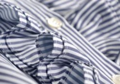 Blue Ruffled Placket Striped Shirt | Minho - SHINee -Diva s Closet Minho SHINee Blue Ruffled Placket Striped Shirt 17 600x423 1