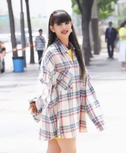 Plaid Blue And Red Long Sleeve Shirt | Minnie - (G)I-DLE -Diva s Closet Minnie GI DLE Plaid Blue And Red Long Sleeve Shirt 8 600x723 1