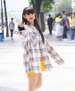 Plaid Blue And Red Long Sleeve Shirt | Minnie - (G)I-DLE -Diva s Closet Minnie GI DLE Plaid Blue And Red Long Sleeve Shirt 9 600x730 1