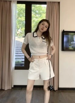 White See-Through Knit Polo Shirt | Minnie - (G)I-DLE -Diva s Closet Minnie GI DLE White See Through Knit Polo Shirt 5