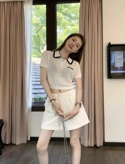 White See-Through Knit Polo Shirt | Minnie - (G)I-DLE -Diva s Closet Minnie GI DLE White See Through Knit Polo Shirt 6