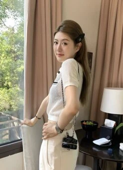 White See-Through Knit Polo Shirt | Minnie - (G)I-DLE -Diva s Closet Minnie GI DLE White See Through Knit Polo Shirt 8