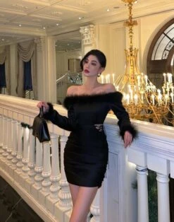 Black Off-Shoulder Side Strapped Dress | Miyeon - (G)I-DLE -Diva s Closet Miyeon Black Off Shoulder Side Strapped Dress 1 600x762 1