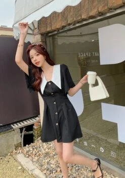Black French Collared Dress | Miyeon - (G)I-DLE 13 Black French Collared Dress | Miyeon - (G)I-DLE -Diva s Closet Miyeon GI DLE Black French Collared Dress 5 600x851 1