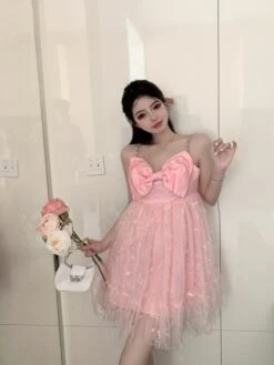 Pink Mesh Bow Dress | Miyeon - (G)I-DLE 17 Pink Mesh Bow Dress | Miyeon - (G)I-DLE -Diva s Closet Miyeon GI DLE Pink Bow Mesh Dress 7 600x800 1