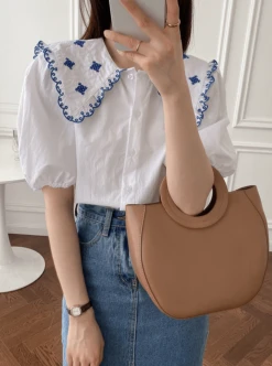White Embroidered Doll Collar Blouse | Miyeon - (G)I-DLE -Diva s Closet Miyeon GI DLE White Embroidered Doll Collar Blouse 3