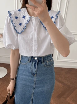 White Embroidered Doll Collar Blouse | Miyeon - (G)I-DLE -Diva s Closet Miyeon GI DLE White Embroidered Doll Collar Blouse 5