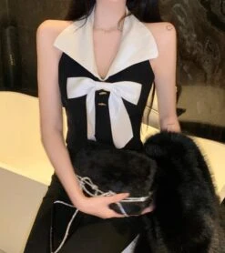 Black Bowknot Halter Crop Top | Momo - Twice -Diva s Closet Momo Twice Black Bowknot Halter Top 14 600x675 1