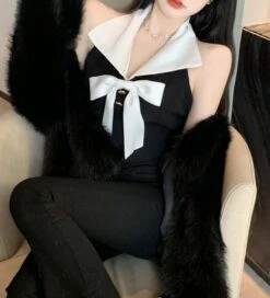 Black Bowknot Halter Crop Top | Momo - Twice -Diva s Closet Momo Twice Black Bowknot Halter Top 5 600x661 1