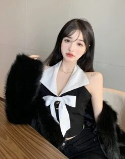 Black Bowknot Halter Crop Top | Momo - Twice -Diva s Closet Momo Twice Black Bowknot Halter Top 9 600x763 1