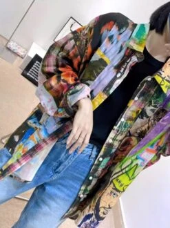 Multicolored Artsy Graffiti Plaid Shirt | Hoshi - Seventeen -Diva s Closet Multicolored Artsy Graffiti Plaid Shirt Hoshi Seventeen 11 600x802 1