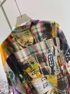 Multicolored Artsy Graffiti Plaid Shirt | Hoshi - Seventeen -Diva s Closet Multicolored Artsy Graffiti Plaid Shirt Hoshi Seventeen 6 600x798 1
