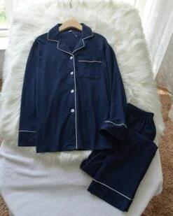 Navy Blue Pajama Set With White Linings | Olivia - Loona -Diva s Closet Navy Blue Pajama Set With White Linings Olivia Loona 5 600x750 1
