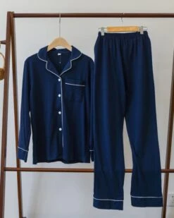 Navy Blue Pajama Set With White Linings | Olivia - Loona -Diva s Closet Navy Blue Pajama Set With White Linings Olivia Loona 9 600x750 1