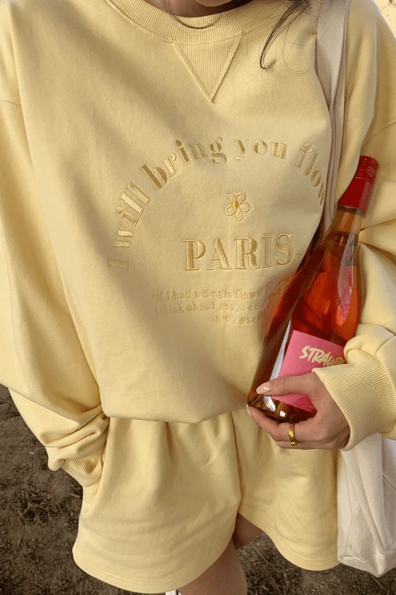 Yellow Letter Embroidered Loose Sweatshirt | Ningning - Aespa 6 Yellow Letter Embroidered Loose Sweatshirt | Ningning - Aespa - Image 4