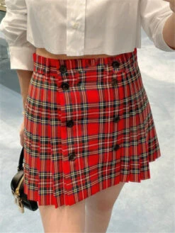 Red Side Pleat Plaid Mini Skirt | Wonyoung - IVE -Diva s Closet O1CN011c9VuL1SGo2nm0jas 2661642220 600x799 1