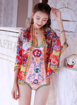 Pink Colorful Baroque Style One Piece Swimsuit | Solar - Mamamoo -Diva s Closet O1CN016Zbu9r27LHuY6wqda 1869807780 e1643204904418