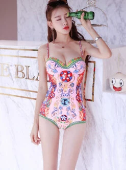 Pink Colorful Baroque Style One Piece Swimsuit | Solar - Mamamoo