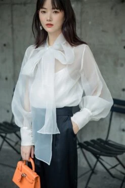 White Lantern Sleeve Bowknot Blouse | Olivia - Loona -Diva s Closet Olivia Loona White Lantern Sleeve Bowknot Blouse 1 600x901 1