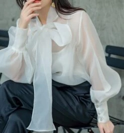 White Lantern Sleeve Bowknot Blouse | Olivia - Loona -Diva s Closet Olivia Loona White Lantern Sleeve Bowknot Blouse 10 600x645 1