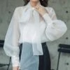 White Lantern Sleeve Bowknot Blouse | Olivia - Loona -Diva s Closet Olivia Loona White Lantern Sleeve Bowknot Blouse 6 600x666 1