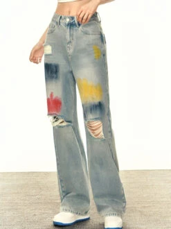 Blue Painted Ripped Jeans | Onew - SHINee -Diva s Closet Onew SHINee Blue Painted Ripped Jeans 1 600x801 1