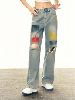 Blue Painted Ripped Jeans | Onew - SHINee -Diva s Closet Onew SHINee Blue Painted Ripped Jeans 2 600x801 1