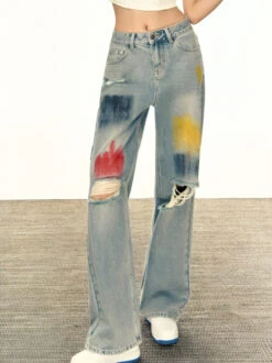 Blue Painted Ripped Jeans | Onew - SHINee -Diva s Closet Onew SHINee Blue Painted Ripped Jeans 3 600x801 1
