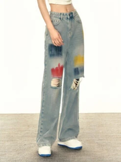 Blue Painted Ripped Jeans | Onew - SHINee -Diva s Closet Onew SHINee Blue Painted Ripped Jeans 5 600x801 1