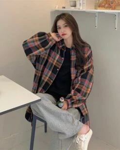 Multicolored Checkered Flannel Shirt | Hyungwon - MONSTA X -Diva s Closet Orange Checkered Flannel Shirt Hyungwon MONSTA X 10 600x750 1