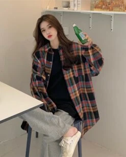 Multicolored Checkered Flannel Shirt | Hyungwon - MONSTA X -Diva s Closet Orange Checkered Flannel Shirt Hyungwon MONSTA X 11 600x750 1