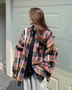 Multicolored Checkered Flannel Shirt | Hyungwon - MONSTA X -Diva s Closet Orange Checkered Flannel Shirt Hyungwon MONSTA X 2 600x750 1