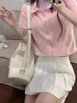 Pink Collared Dual Zipper Top | Juria - XG -Diva s Closet Pink Collared Dual Zipper Top Juria XG 5 600x805 1