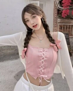 Pink Lace-Up Corset Crop Top | Momo - Twice -Diva s Closet Pink Lace Up Corset Crop Top Momo Twice 5 600x751 1