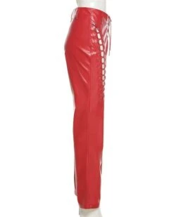 Pink Lace-Up Faux Leather Flare Pants | Irene - Red Velvet -Diva s Closet Pink Lace Up Faux Leather Flare Pants Irene Red Velvet 2 600x750 1