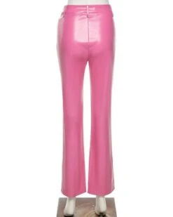 Pink Lace-Up Faux Leather Flare Pants | Irene - Red Velvet -Diva s Closet Pink Lace Up Faux Leather Flare Pants Irene Red Velvet 6 600x750 1