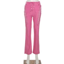 Pink Lace-Up Faux Leather Flare Pants | Irene - Red Velvet -Diva s Closet Pink Lace Up Faux Leather Flare Pants Irene Red Velvet 7 600x600 1