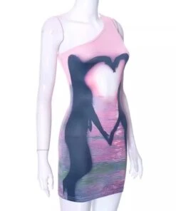 Pink One Shoulder Heart Silhouette Dress | Maya - XG -Diva s Closet Pink One Shoulder Heart Silhouette Dress Maya NewJeans 1 600x718 1