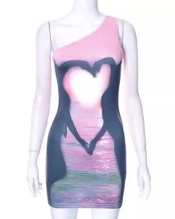 Pink One Shoulder Heart Silhouette Dress | Maya - XG -Diva s Closet Pink One Shoulder Heart Silhouette Dress Maya NewJeans 2 600x750 1