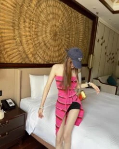 Pink Ruffle Stripes Dress | Wonyoung - IVE