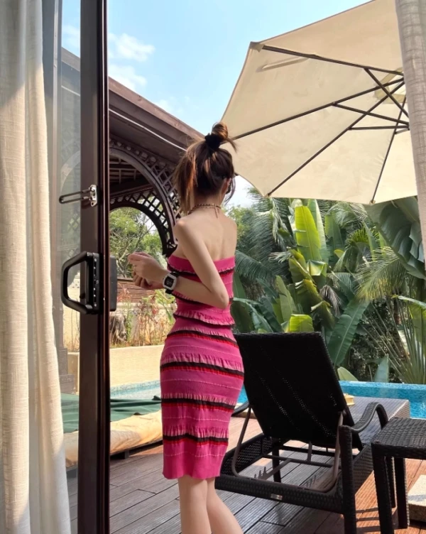 Pink Ruffle Stripes Dress | Wonyoung - IVE 10 Pink Ruffle Stripes Dress | Wonyoung - IVE - Image 8