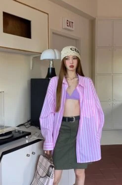 Pink Stripes Long Sleeves Shirt | Jiwoo - NMIXX -Diva s Closet Pink Stripes Long Sleeves Shirt Jiwoo NMIXX 6