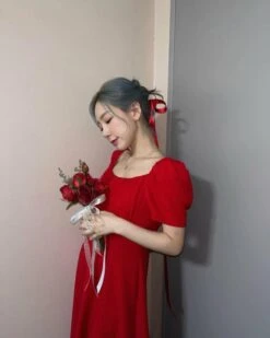 Red Chiffon Puff Sleeves Dress | Taeyeon Girls Generation -Diva s Closet Red Chiffon Puff Sleeves Dress Taeyeon Girls Generation 2 600x750 1