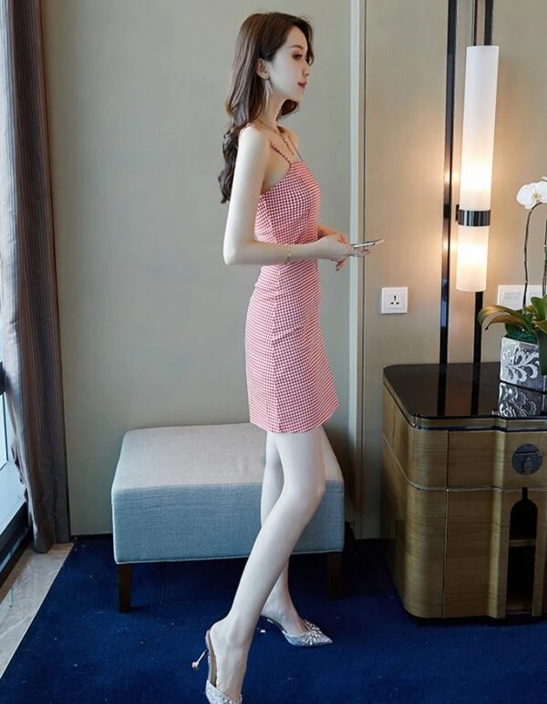 Red Gingham Bodycon Sling Dress | Yiren - Everglow 8 Red Gingham Bodycon Sling Dress | Yiren - Everglow - Image 6