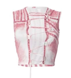 Red Lace-Up Denim Style Crop Top | Haerin - NewJeans