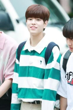 Green Retro Stripe Long Sleeve Polo Shirt | Seungmin - Stray Kids -Diva s Closet Retro Stripe Long Sleeve Shirt Seungmin Stray Kids