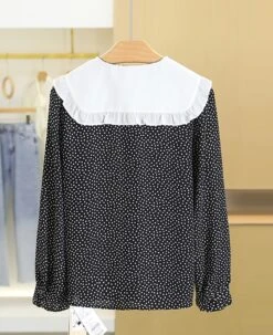 Black Lace Collar Polka Dot Top | Rose - BlackPink -Diva s Closet Rose BlackPink Black Lace Collar Polka Dot Top 2